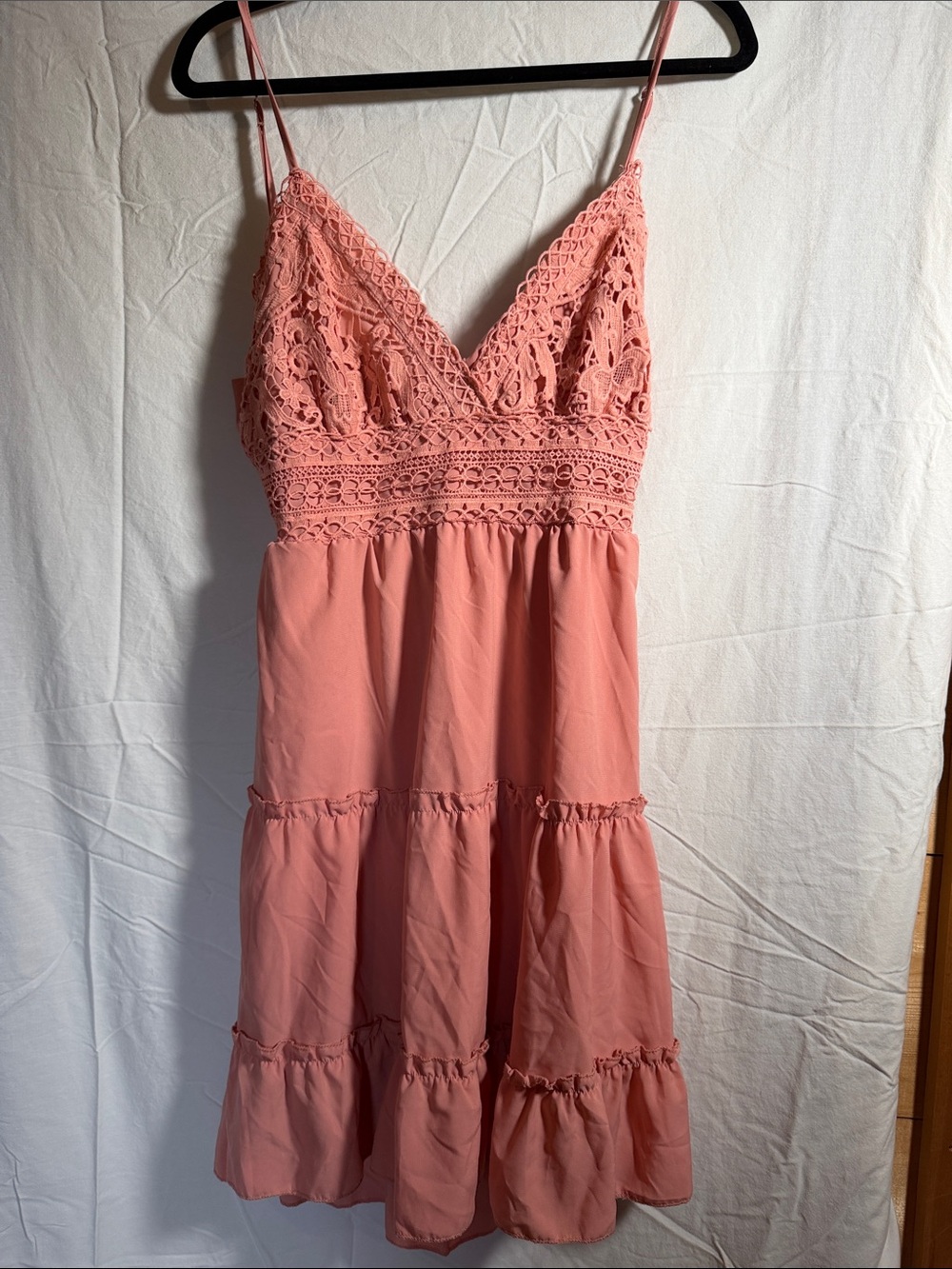 Spaghetti-Strap Crochet Bodice Midi Dress in Pink